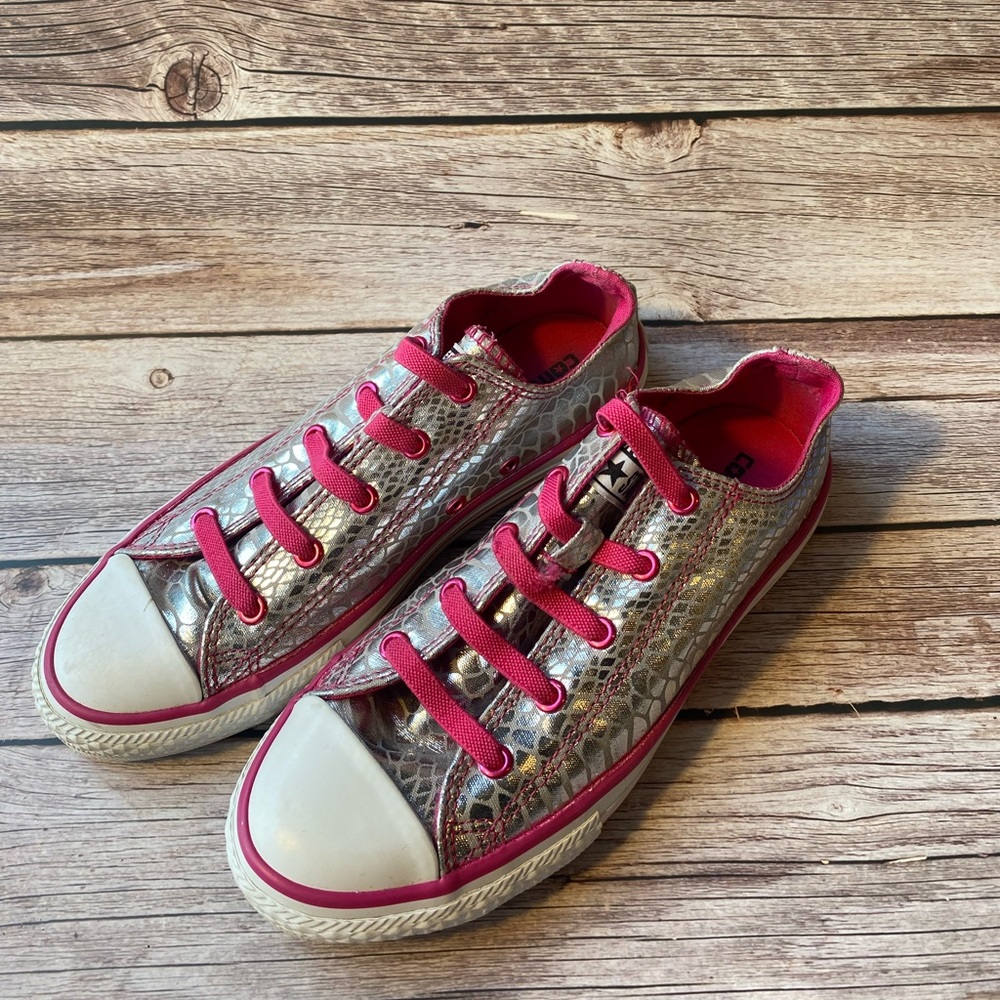 Converse Pink And Metallic Silver Snakeskin Sneakers Shoes Size 3